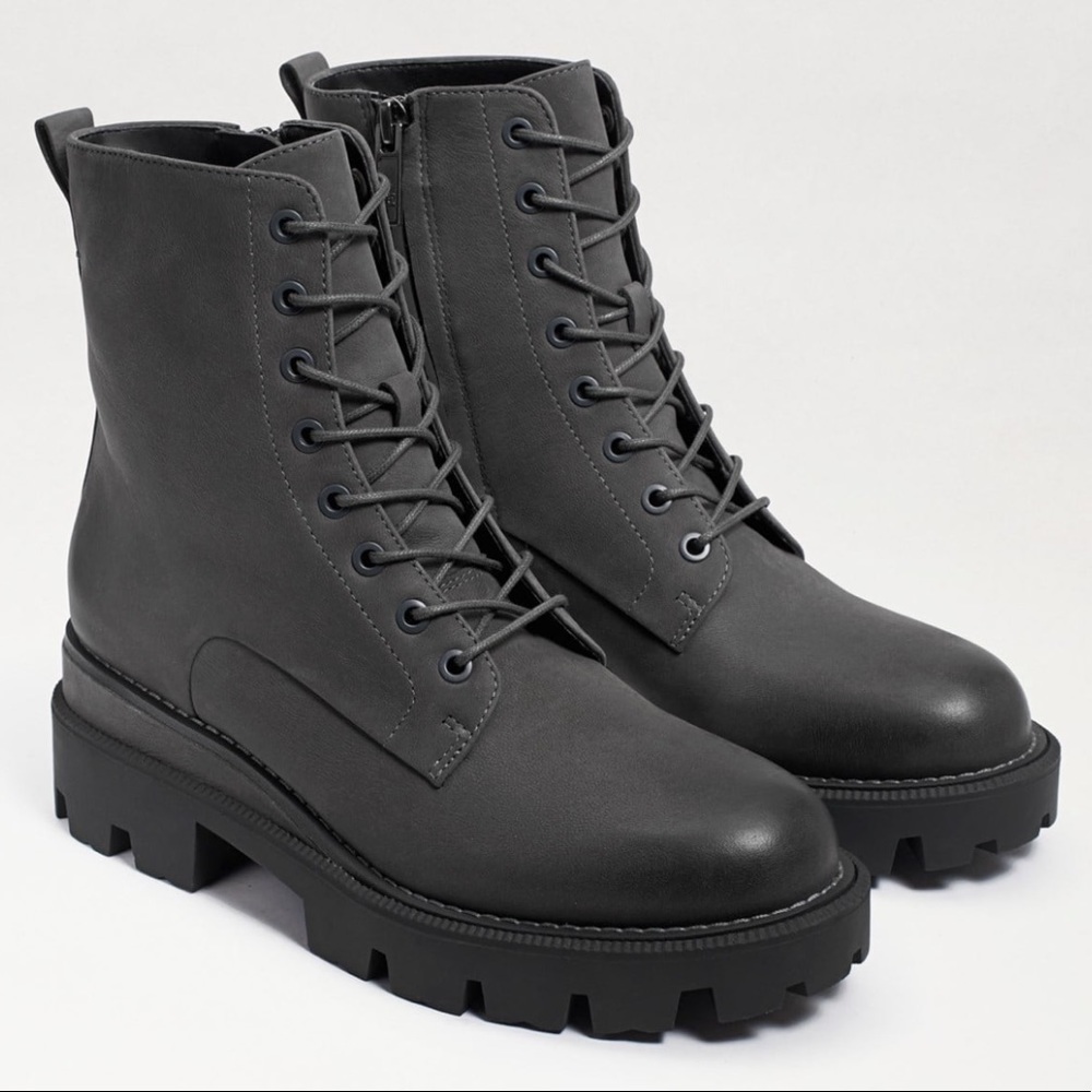 🧡 Sam Edelman Garret Combat Platform Boot Moonlight Grey Leather Waterproof